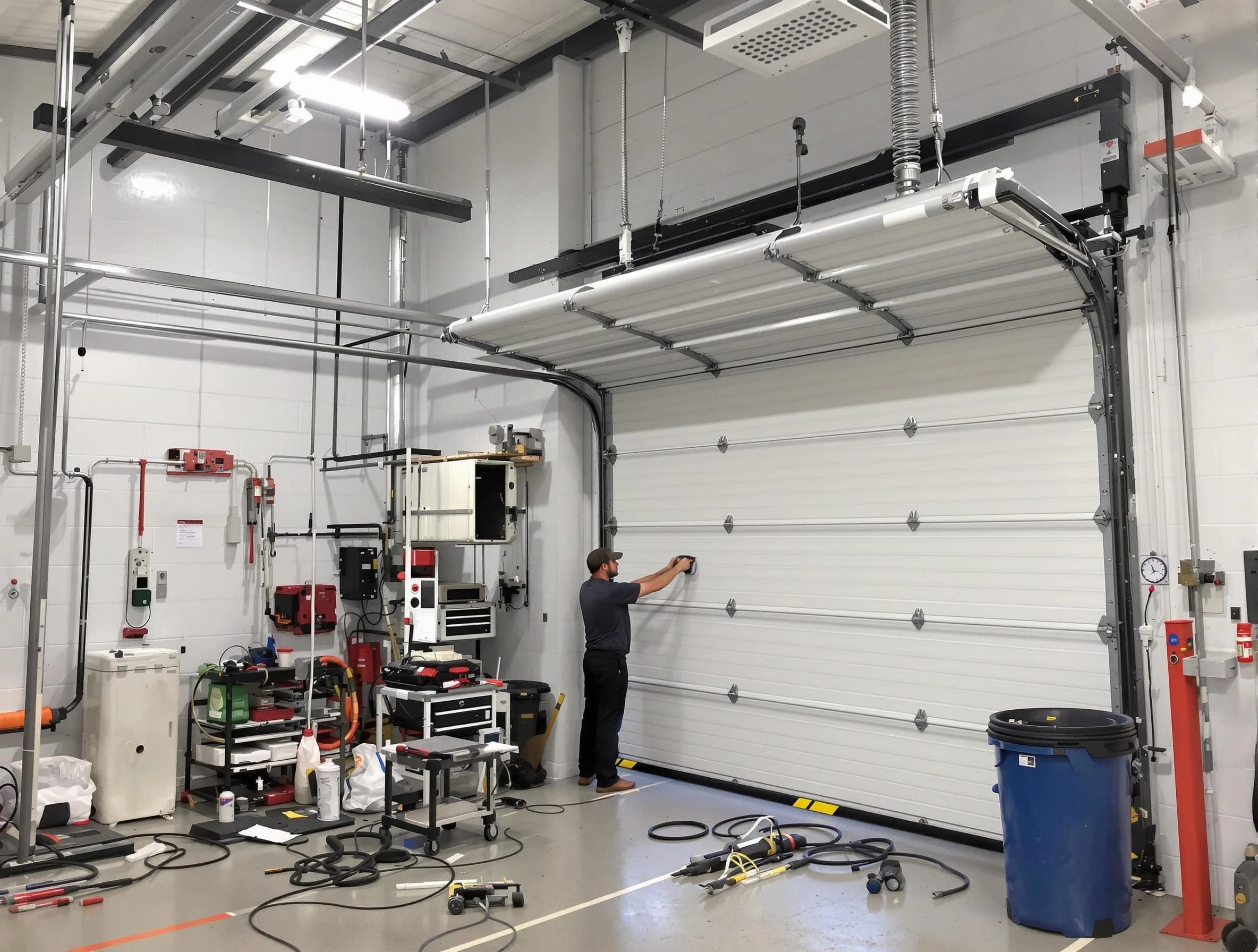 Lebanon Garage Door Repair certified technician performing commercial door repair at a Lebanon business facility