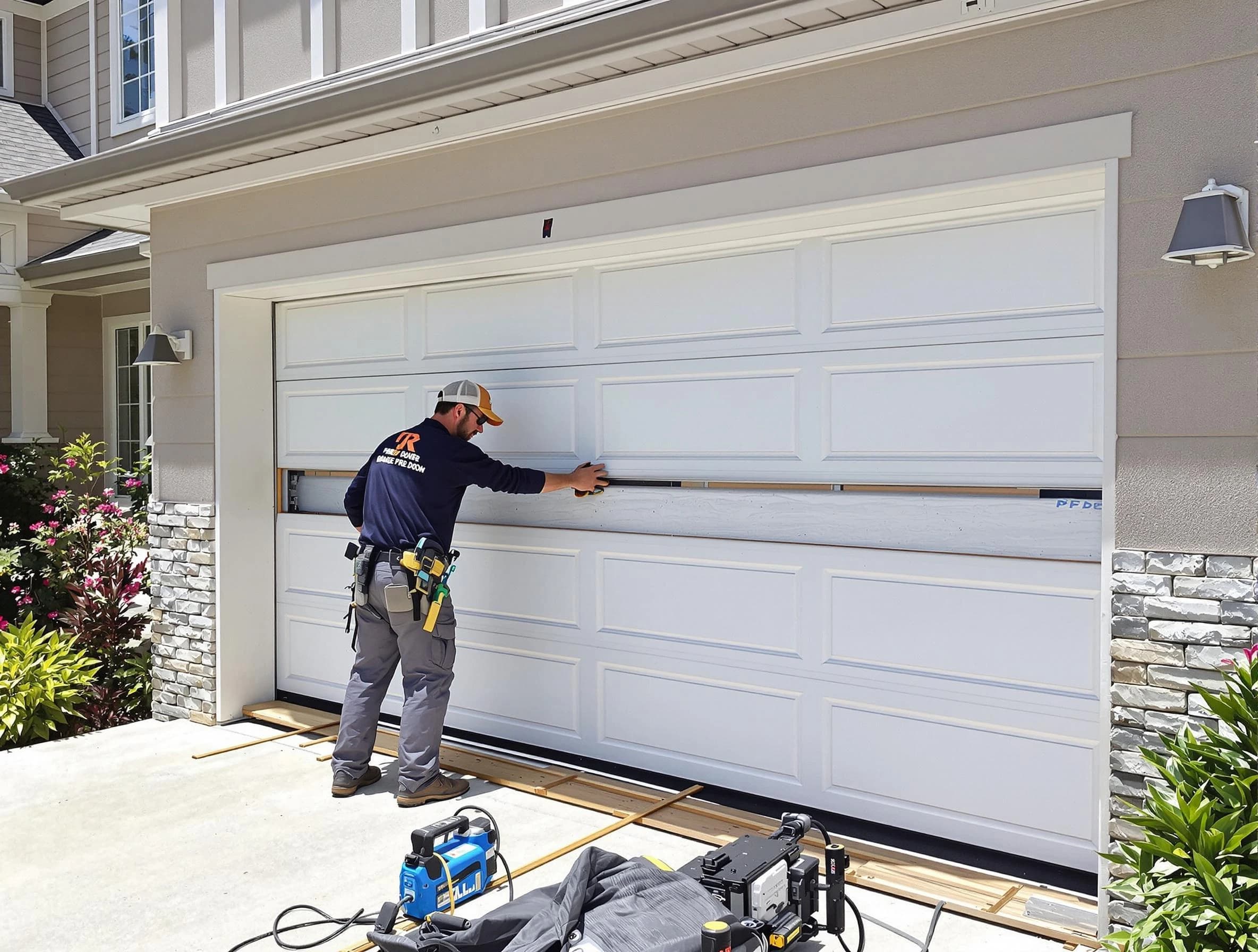 Lebanon Garage Door Repair team performing complete garage door replacement at Lebanon residence