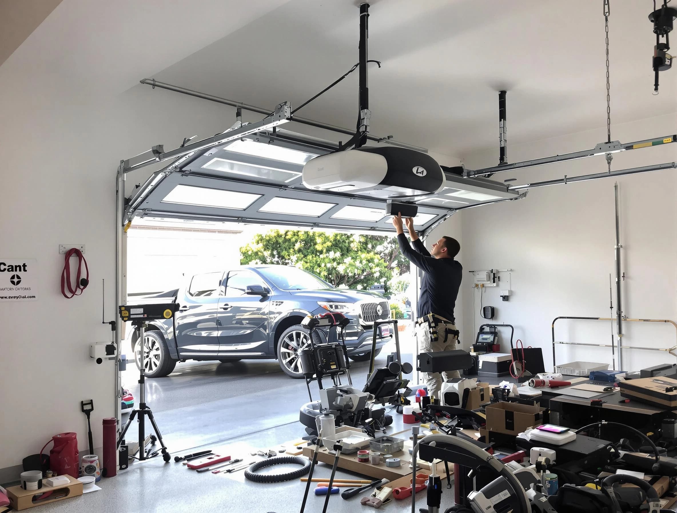 Lebanon Garage Door Repair specialist installing smart garage door opener system in Lebanon home