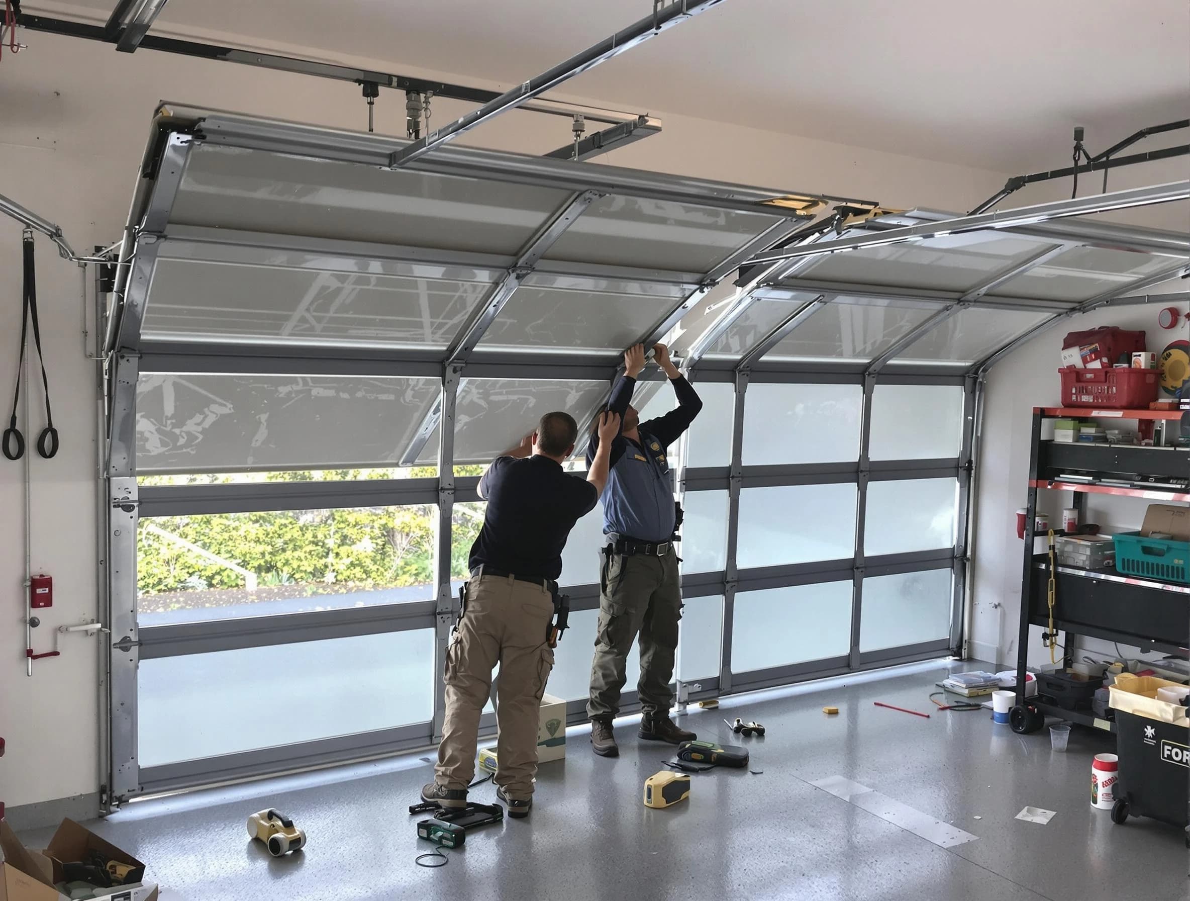 Lebanon Garage Door Repair expert performing precise panel replacement on Lebanon garage door