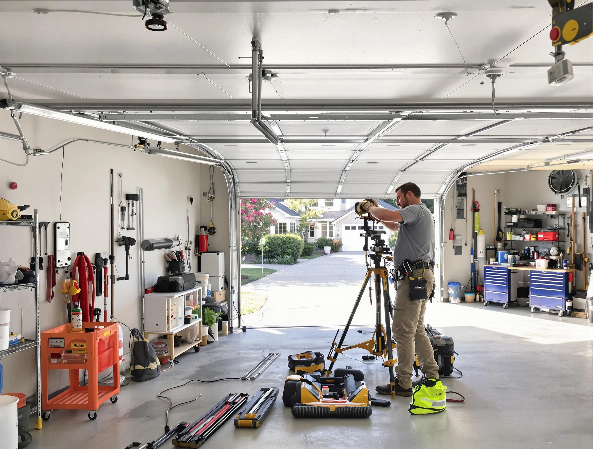 Lebanon Garage Door Repair specialist performing laser-guided track alignment in Lebanon